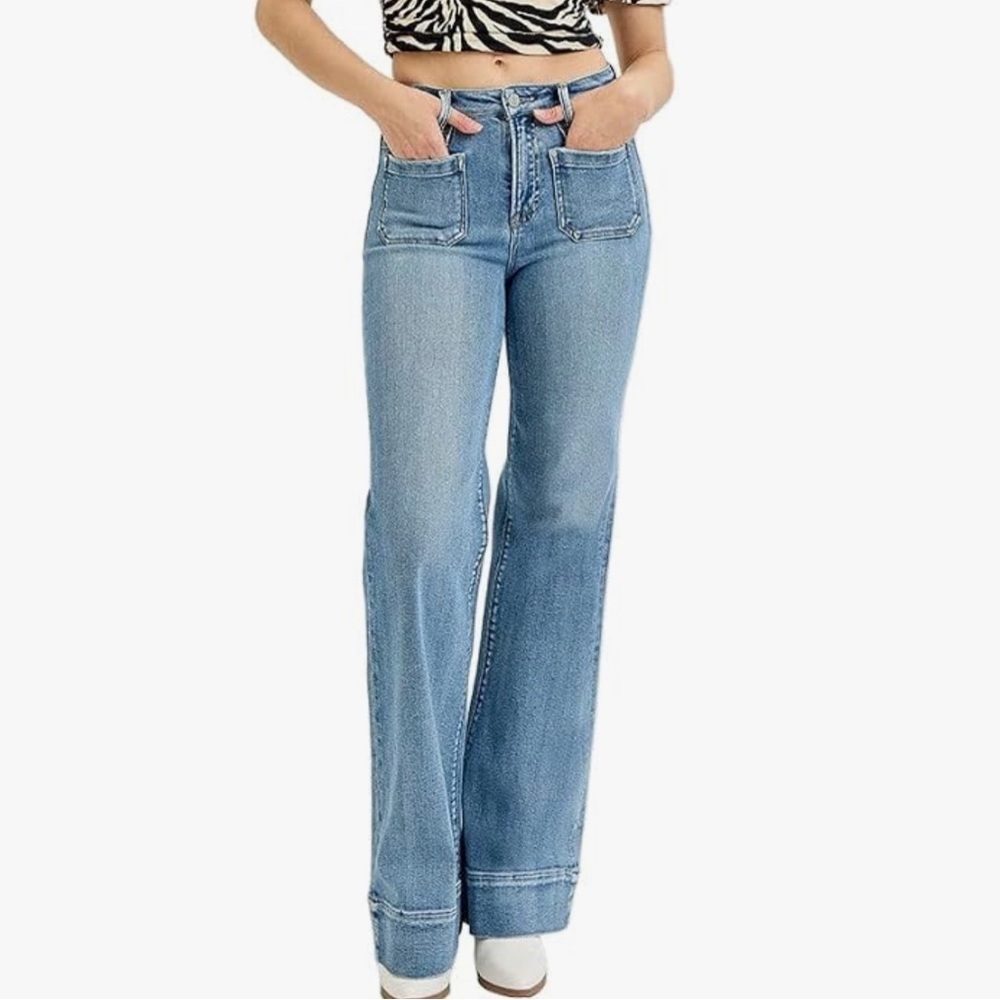 New With Tag RISEN medium blue Wide Leg Pants 3XL Boyfriend Jeans Denim pw21004x